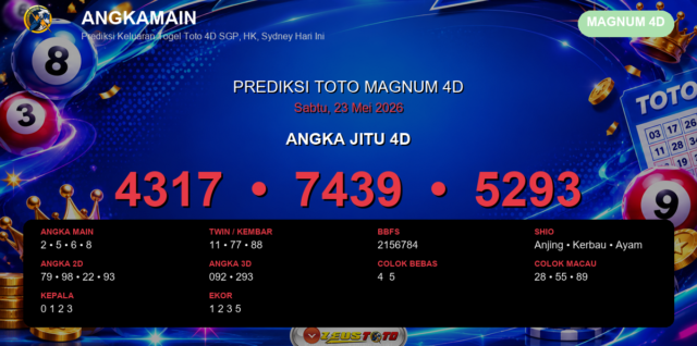 Prediksi togel Magnum 4D hari ini lengkap 2D 3D 4D 23 Mei 2026
