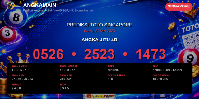 Prediksi togel Singapore hari ini lengkap 2D 3D 4D 23 Mei 2026
