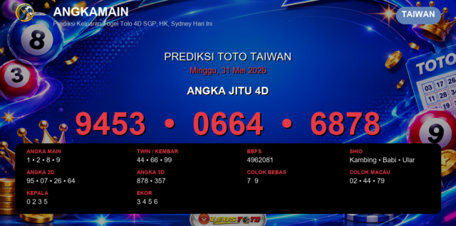 Prediksi togel Taiwan hari ini lengkap 2D 3D 4D 31 Mei 2026