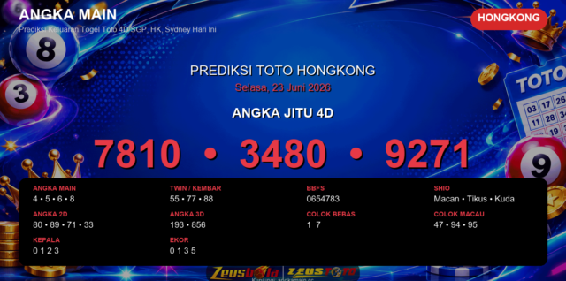 Prediksi togel Hongkong hari ini lengkap 2D 3D 4D 23 Juni 2026