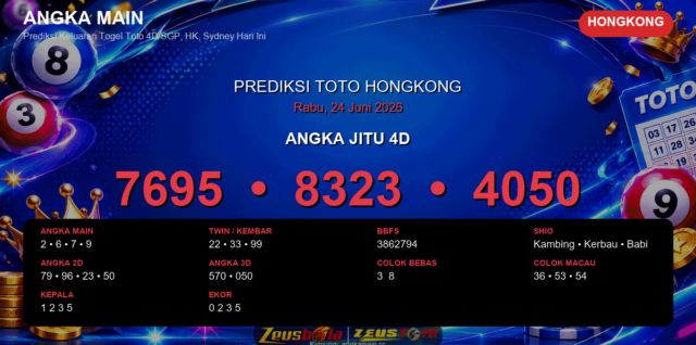 Prediksi togel Hongkong hari ini lengkap 2D 3D 4D 24 Juni 2026