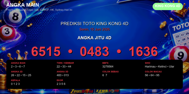 Prediksi togel King Kong 4D hari ini lengkap 2D 3D 4D 15 Juni 2026
