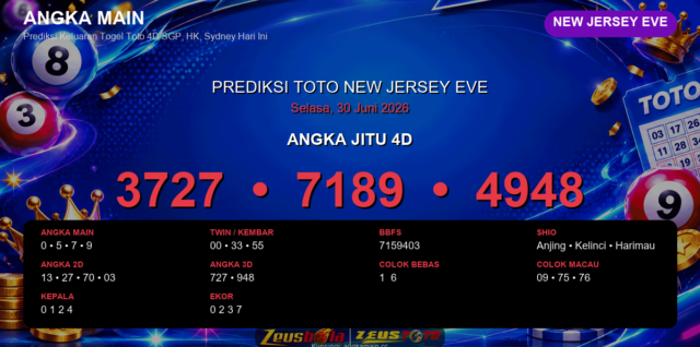 Prediksi togel New Jersey EVE hari ini lengkap 2D 3D 4D 30 Juni 2026