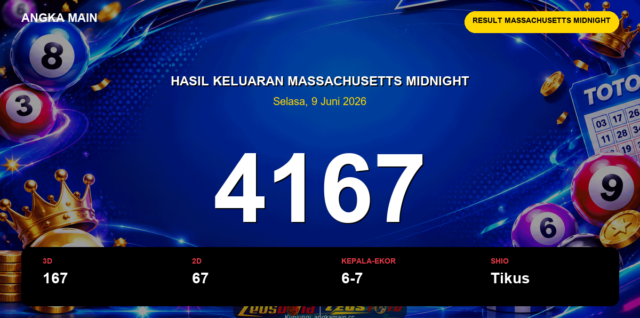 Result Massachusetts Midnight hari ini 9 Juni 2026 angka 4167