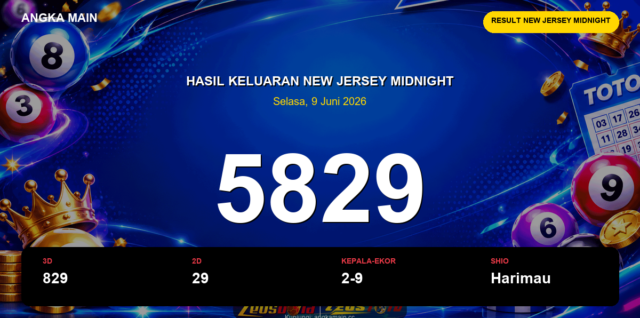 Result New Jersey Midnight hari ini 9 Juni 2026 angka 5829