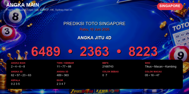 Prediksi togel Singapore hari ini lengkap 2D 3D 4D 10 Juni 2026