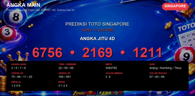Prediksi togel Singapore hari ini lengkap 2D 3D 4D 11 Juni 2026