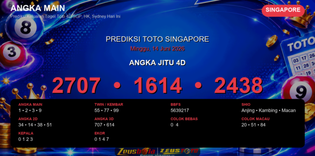 Prediksi togel Singapore hari ini lengkap 2D 3D 4D 14 Juni 2026