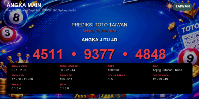 Prediksi togel Taiwan hari ini lengkap 2D 3D 4D 16 Juni 2026