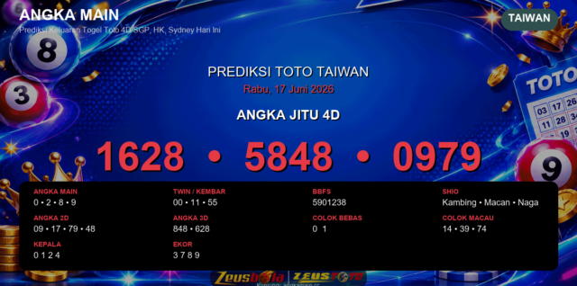 Prediksi togel Taiwan hari ini lengkap 2D 3D 4D 17 Juni 2026