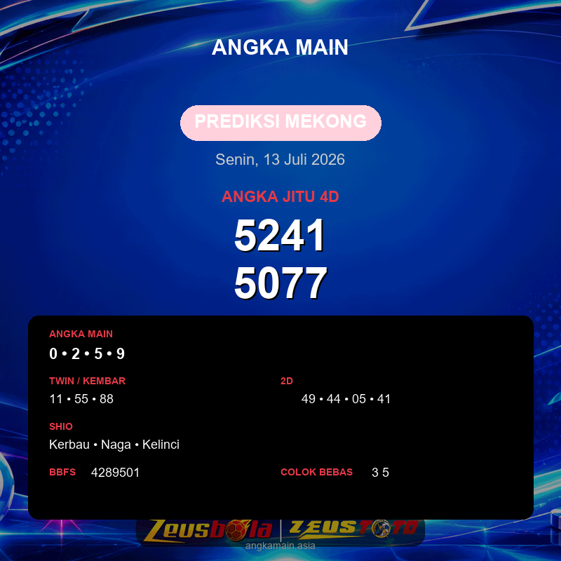 Prediksi togel Mekong hari ini lengkap 2D 3D 4D 13 Juli 2026