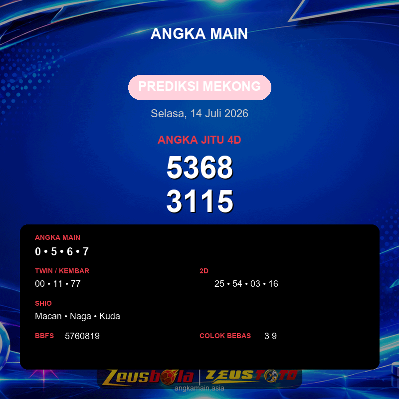 Prediksi togel Mekong hari ini lengkap 2D 3D 4D 14 Juli 2026
