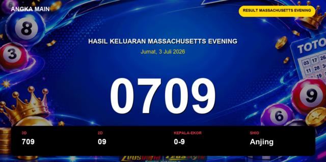 Result Massachusetts Evening hari ini 3 Juli 2026 angka 0709