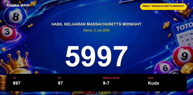 Result Massachusetts Midnight hari ini 2 Juli 2026 angka 5997