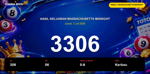 Result Massachusetts Midnight hari ini 3 Juli 2026 angka 3306