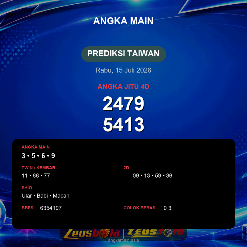Prediksi togel Taiwan hari ini lengkap 2D 3D 4D 15 Juli 2026